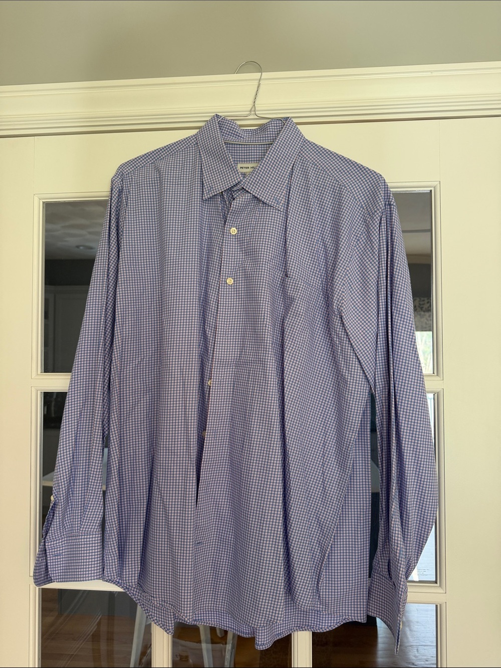 Peter Millar Men's Blue and Pink Gingham Dress Shirt